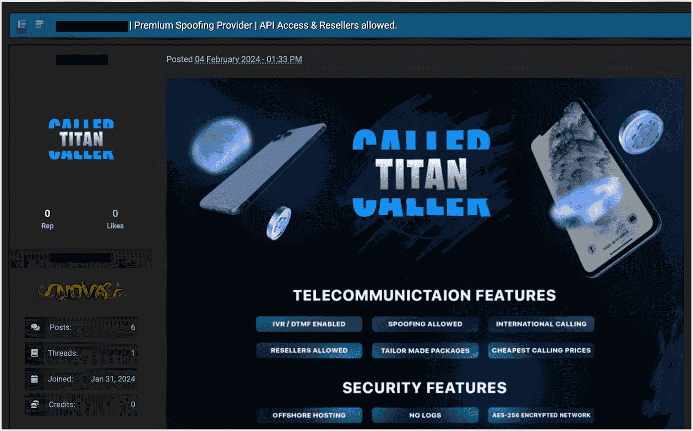 A cybercrime advertisement for a telecommunications spoofer.png