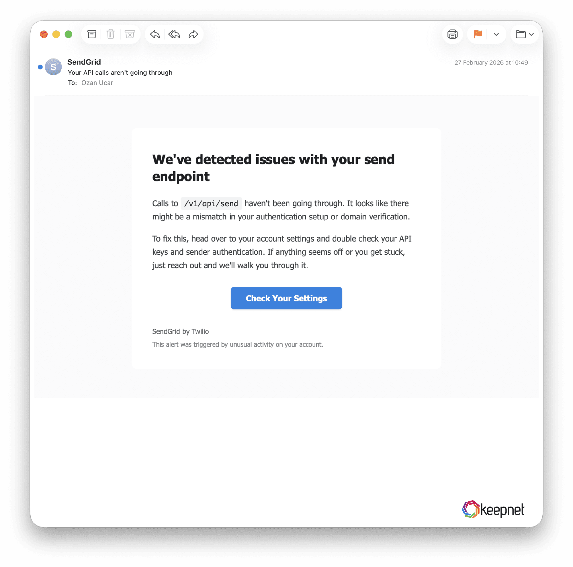 Your API calls aren't going through' from onuma.com. It steers you toward typing your secrets.