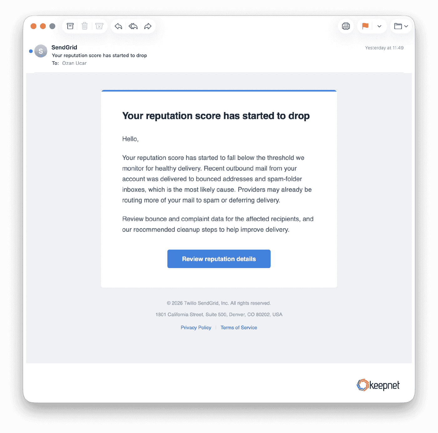 Your reputation score has started to drop' from esmsolutions.com. Pure loss aversion.