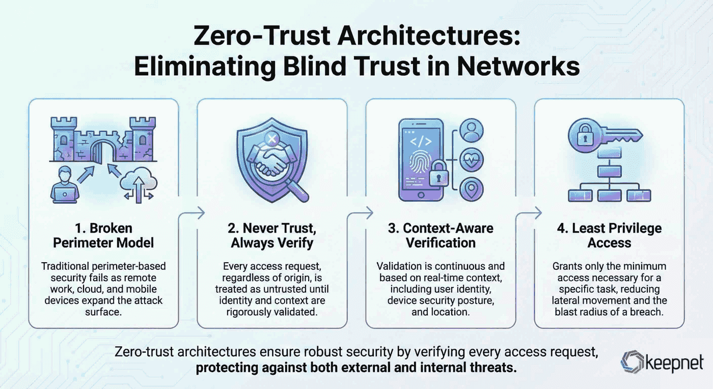 Zero-Trust Architectures: Eliminating Blind Trust in Networks